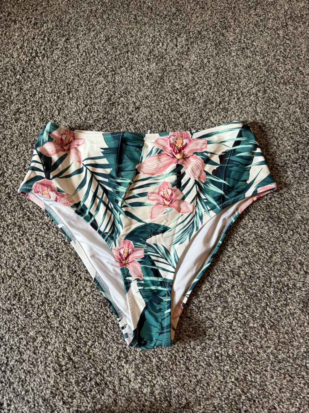 High-Waist Tropical Floral Bikini Bottoms - Pink & Teal